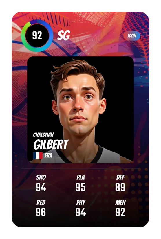 Christian Gilbert's Swish & Dunk card: SG, 92 Overall