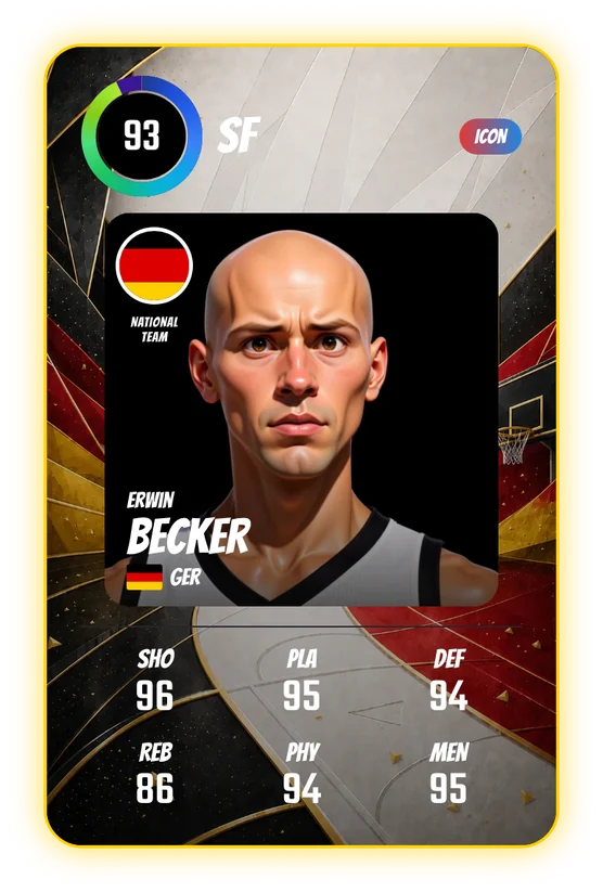 Erwin Becker's Swish & Dunk card: SF, 93 Overall