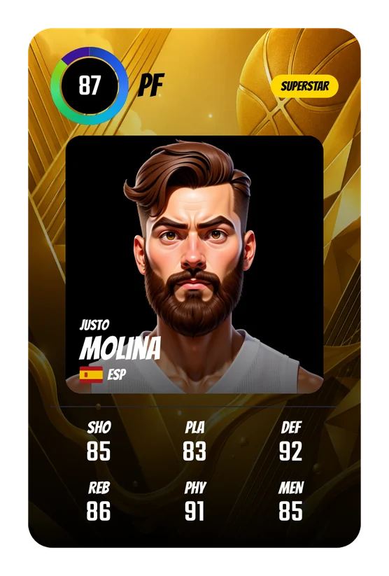 Justo Molina's Swish & Dunk card: PF, 87 Overall
