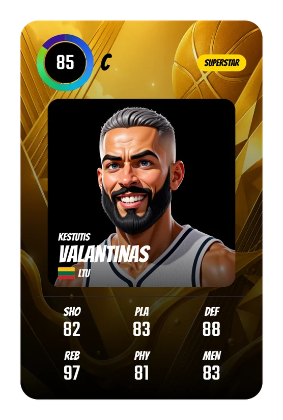 Kestutis Valantinas's Swish & Dunk card: C, 85 Overall