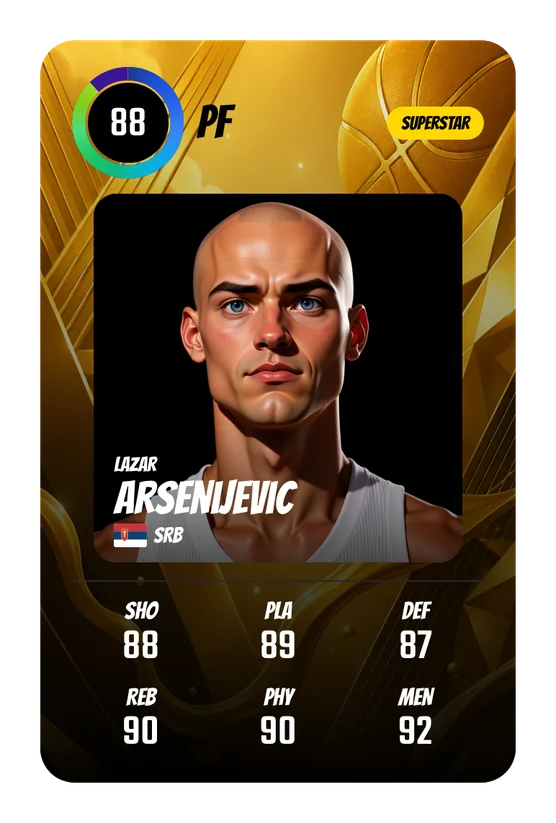 Lazar Arsenijevic's Swish & Dunk card: PF, 88 Overall