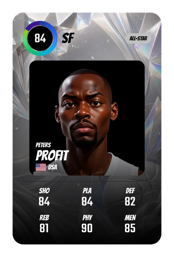 Peters Profit's Swish & Dunk card: SF, 84 Overall