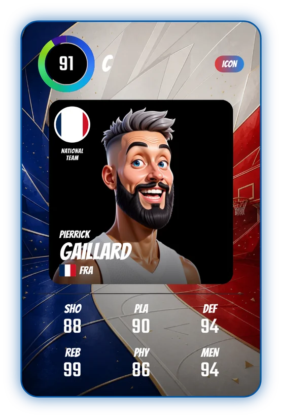Pierrick Gaillard's Swish & Dunk card: C, 91 Overall