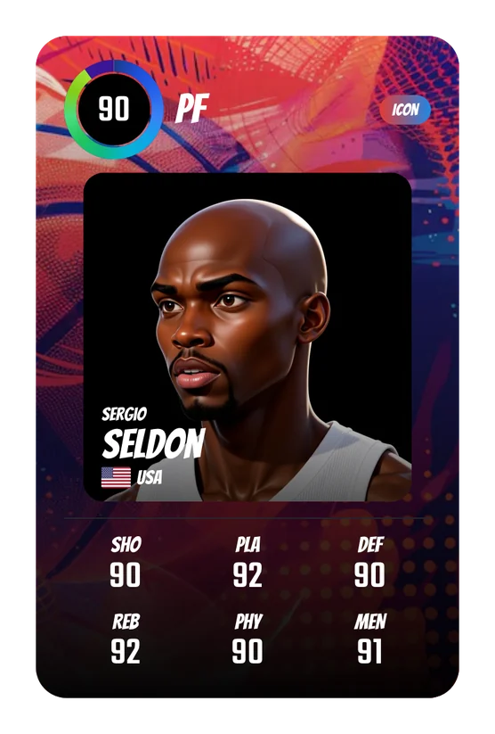 Sergio Seldon's Swish & Dunk card: PF, 90 Overall