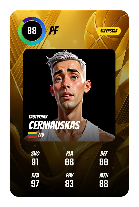 Tautvydas Cerniauskas's Swish & Dunk card: PF, 88 Overall