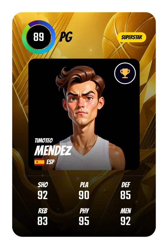 Timoteo Mendez's Swish & Dunk card: PG, 89 Overall
